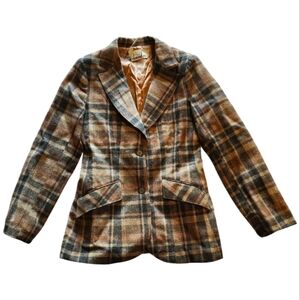 Vintage 90s David N. Plaid Wool Blazer Brown Tweed Preppy Academia Jacket